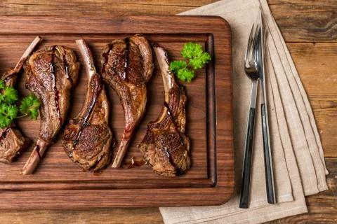 Roasted lamb ribs with sause Stock Photos