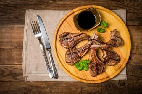Roasted lamb ribs with sause Stock Photos