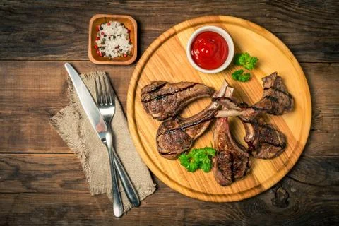 Roasted lamb ribs with sause Stock Photos