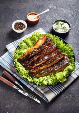 Roasted mackerel fillets in a baking dish Stock Photos