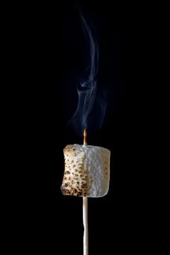 Roasted Marshmallow on a black background Stock Photos