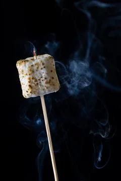 Roasted Marshmallow on a black background Stock Photos