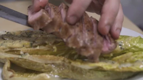 Roasted meat with salad Stock Footage 127124671