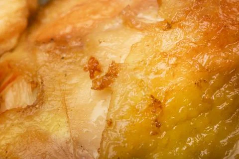 Roasted meat skin texture, close up, selective focus Stock Photos
