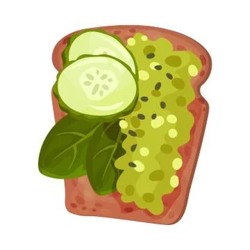 Roasted Multigrain Bread with Avocado Paste and Cucumber Vector Illustration 스톡 일러스트