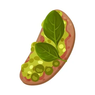 Roasted Multigrain Bread with Avocado Paste and Spinach Vector Illustration 스톡 일러스트