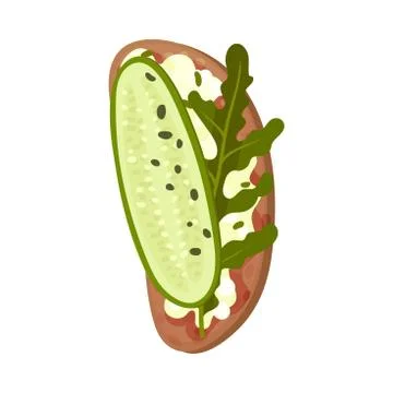 Roasted Multigrain Bread with Soft Cheese and Cucumber Vector Illustration Stock Illustration