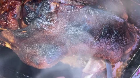 Roasted occa is cut Stock Footage 222198293