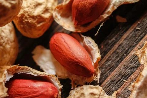 Roasted peanut in shell and peeled Stock Photos