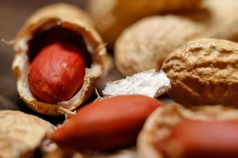 Roasted peanut in shell and peeled Stock Photos