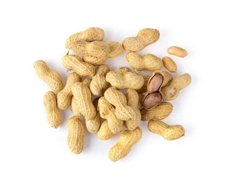 Roasted peanut in shell closeup isolated on white background . top view Stock Photos