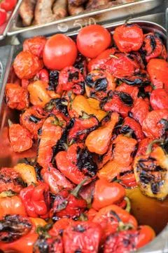 Roasted peppers on the grill Stock Photos