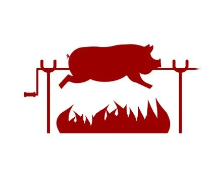 Roasted Pig on spit. Pork on fire. Vector illustration Illustrazione stock