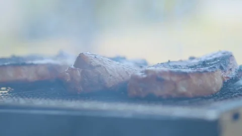 Roasted pork on a grill Stock Footage 114813638