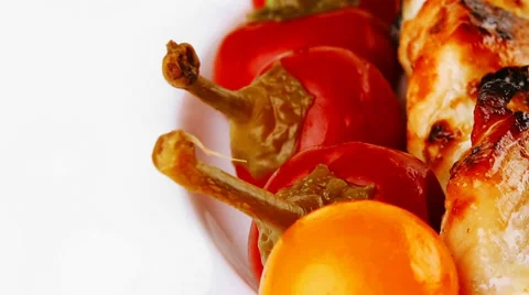 Roasted pork kebab on white Vídeos de archivo 30360972