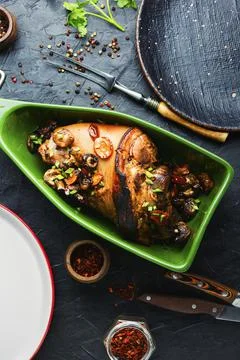 Roasted pork knuckle or eisbein Stock Photos