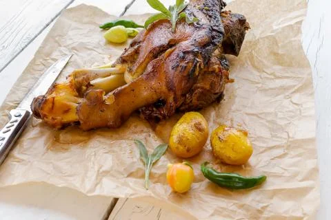 Roasted pork knuckle Stock Photos