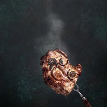 Roasted pork shoulder on fork Stock Photos