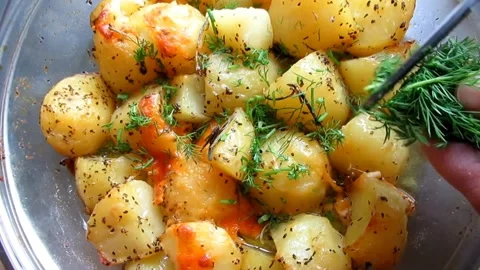 Roasted Potato cooking herb Stock-Footage 268483391