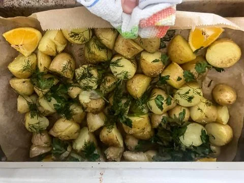 Roasted Potatoes Fresh from the Oven Stock Photos
