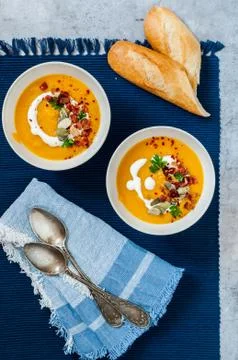 Roasted Pumpkin Cream Soup Stock Photos