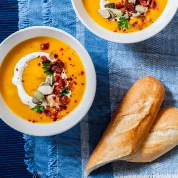 Roasted Pumpkin Cream Soup Stock Photos