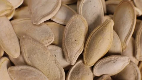 Roasted pumpkin seeds. Macro, selective focus Stock Footage 228922474