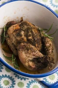 Roasted quail with herbs Stock Photos