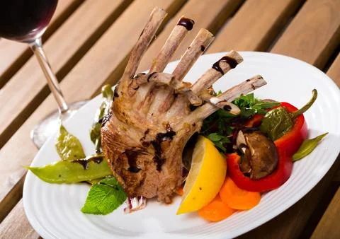Roasted rectangle lamb rack Stock Photos