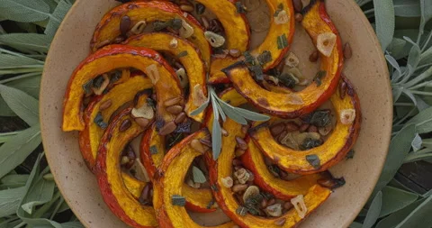 Roasted Red Kuri Squash. Stock Footage 307997111