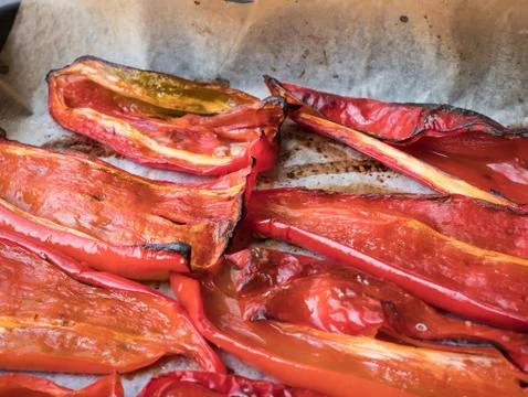 Roasted red peppers 库存照片