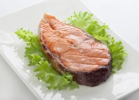 Roasted salmon steak Stock Photos