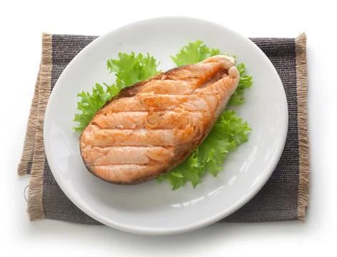 Roasted salmon steak Stock Photos