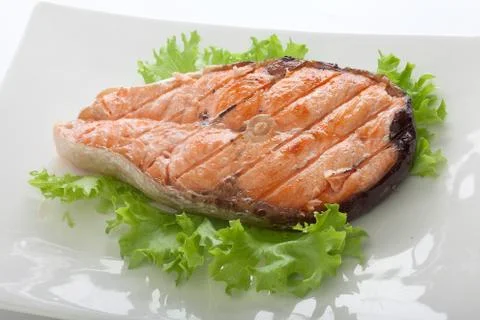 Roasted salmon steak Foto stock