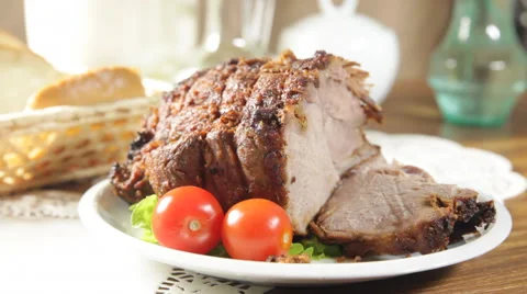 Roasted shoulder on a plate Stock Footage 43217991