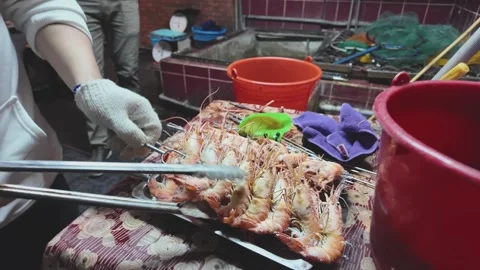 Roasted shrimp coated with salt ready to be served Stock Footage 342371134