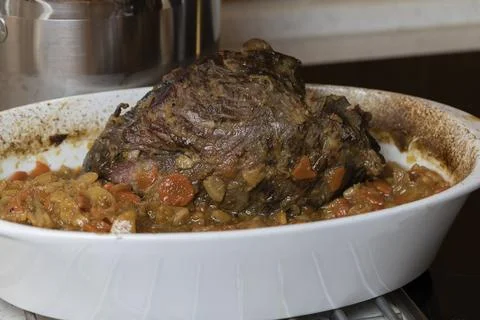 Roasted sirloin meat on vegetables Stock Photos
