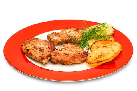 Roasted steak meat with vegetables Stock Photos