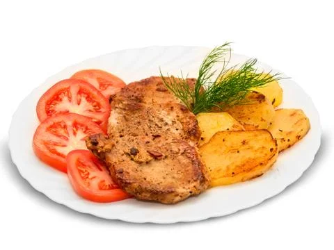 Roasted steak meat with vegetables Stock Photos