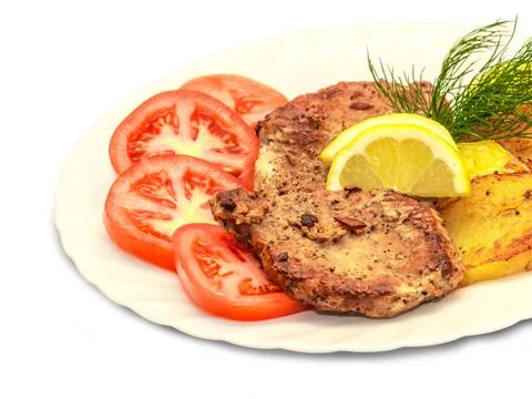 Roasted steak meat with vegetables Stock Photos