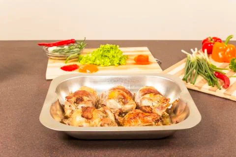Roasted stuffed quail Stock Photos