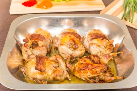 Roasted stuffed quail Stock Photos