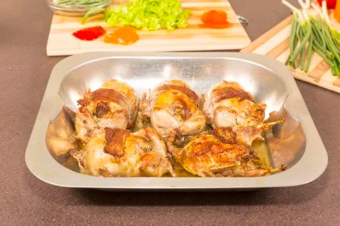 Roasted stuffed quail Stock Photos
