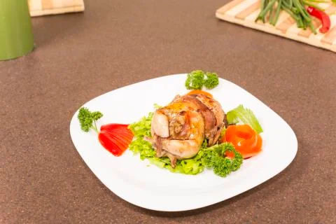 Roasted stuffed quail Stock Photos