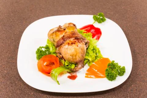 Roasted stuffed quail Stock Photos