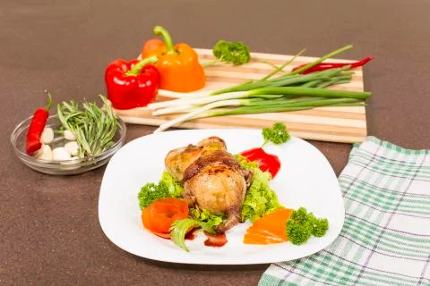 Roasted stuffed quail Stock Photos