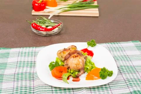 Roasted stuffed quail Stock Photos
