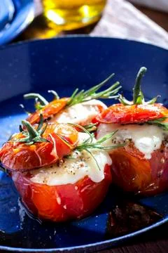 Roasted tomatoes cheese Stock Photos