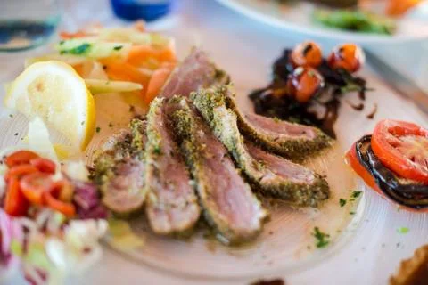 Roasted tuna slices Stock Photos