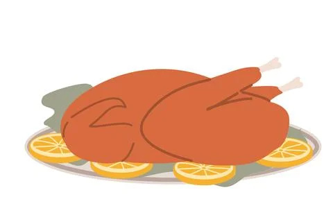 Roasted turkey with citrus garnish on white platter Stock Illustration